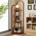 5 Tier Rattan Corner Shelf, Multi-Functional Corner Shelf, Corner Bookshelf, Triangular Rattan Shelf for Living Room, Bedroom(Orange)