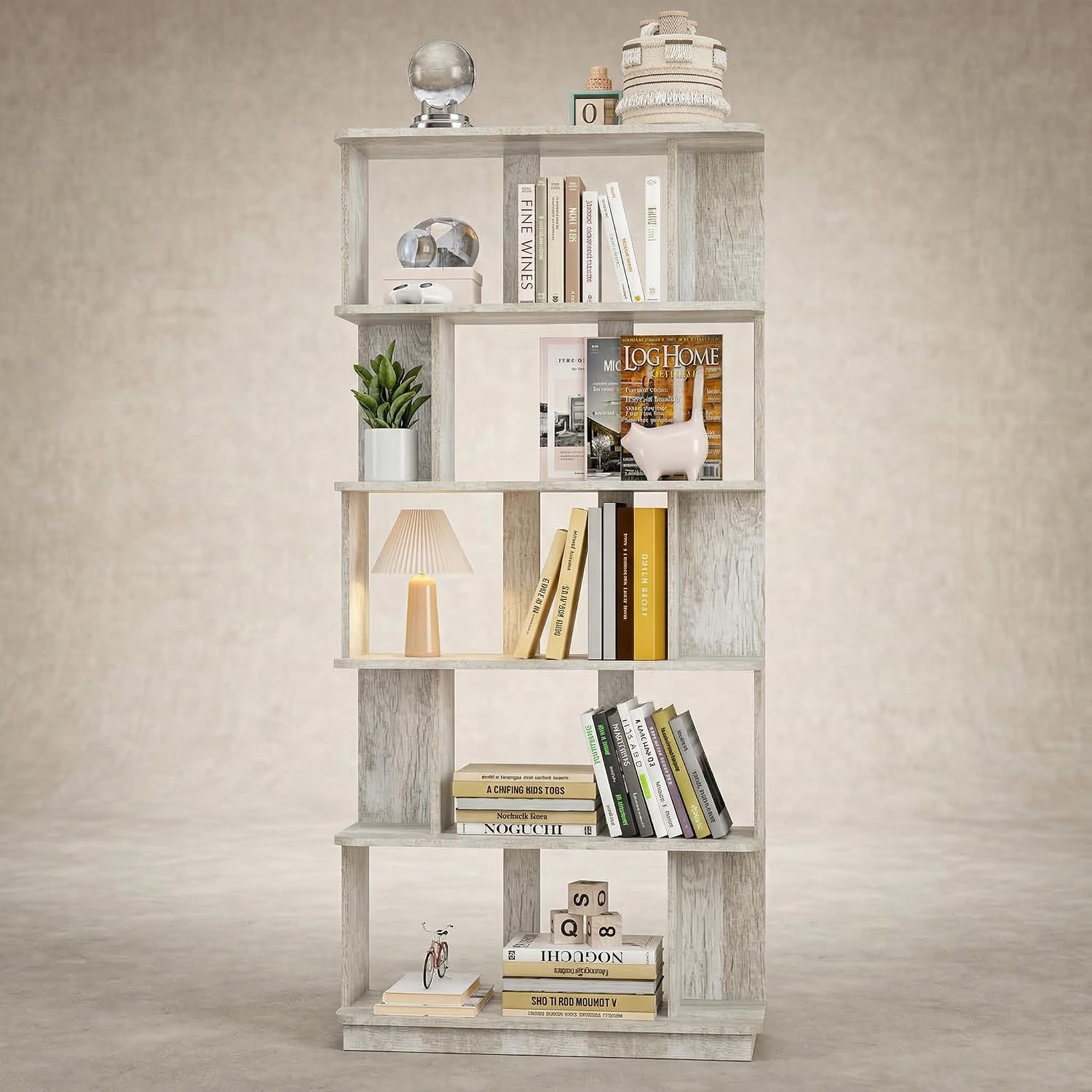 5-Tier Tall Bookshelf, Narrow Wood Bookcase, Light Gray | 64.56' freestanding open display shelf for books, décor, and storage in living rooms, bedrooms, or home offices
