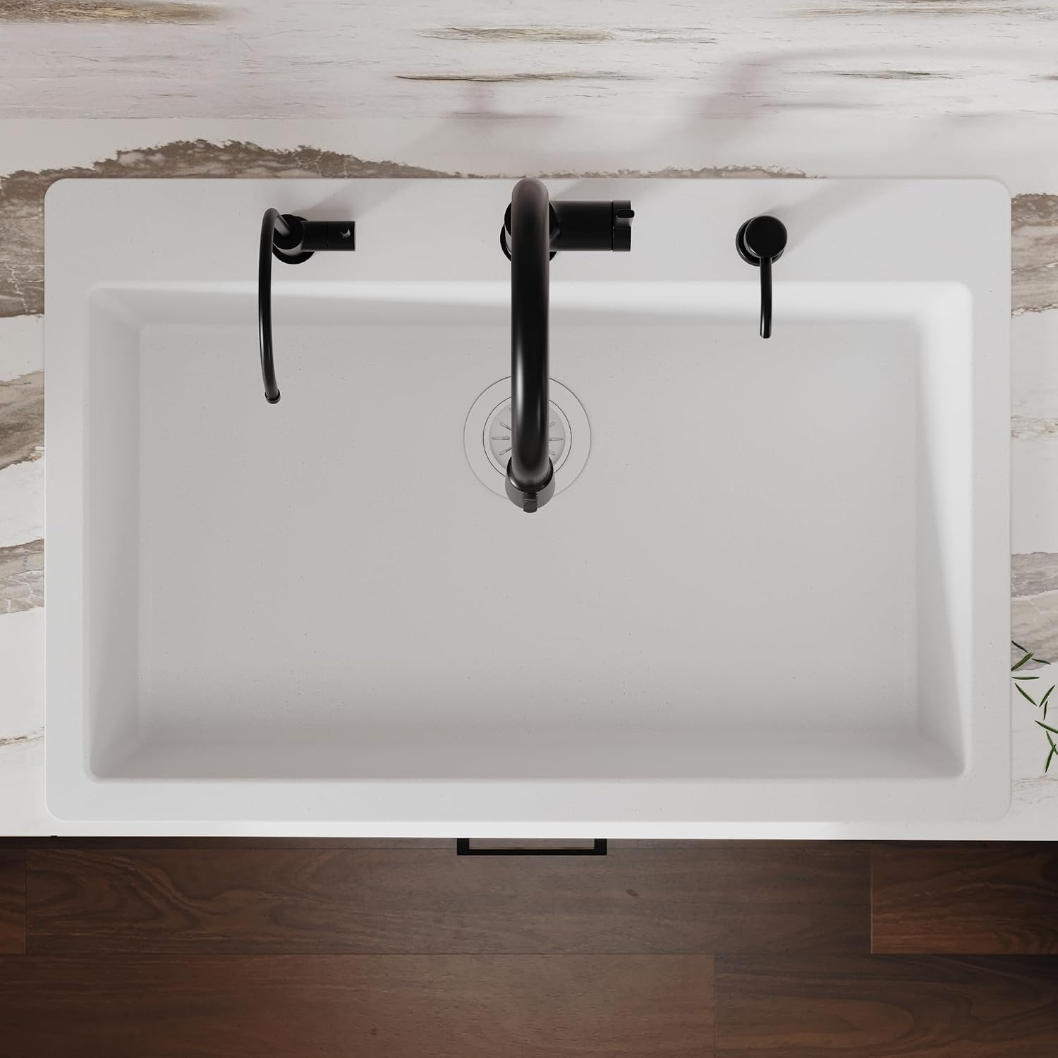 Karran 33' Drop-In Top Mount Quartz Composite Single Bowl Kitchen Sink in White – Extra Deep 9' Basin, Heat Resistant, Sound Dampening, Easy Clean Surface