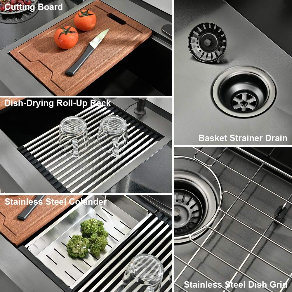 30 Inch Black Farmhouse Kitchen Sink Drop In - 30 inch Apron Front Farmhouse Sink Workstation Kitchen Sink Single Bowl 16 Gauge Stainless Steel Farm Sink