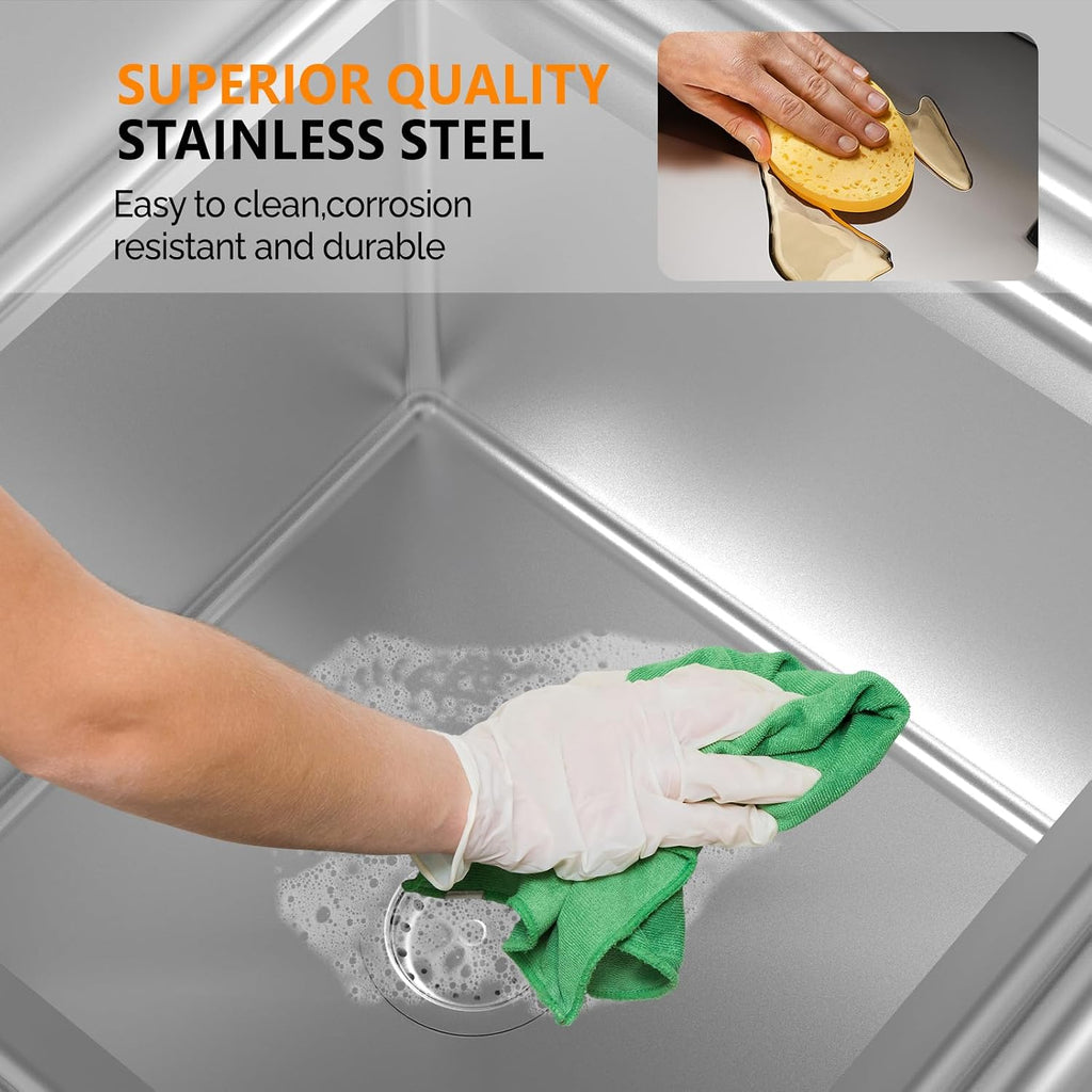ROVSUN NSF Commercial 3 Bowl Kitchen Sink, 304 Stainless Steel, Free Standing Utility Sink for Kitchen, Laundry Room, Garage, Restaurant