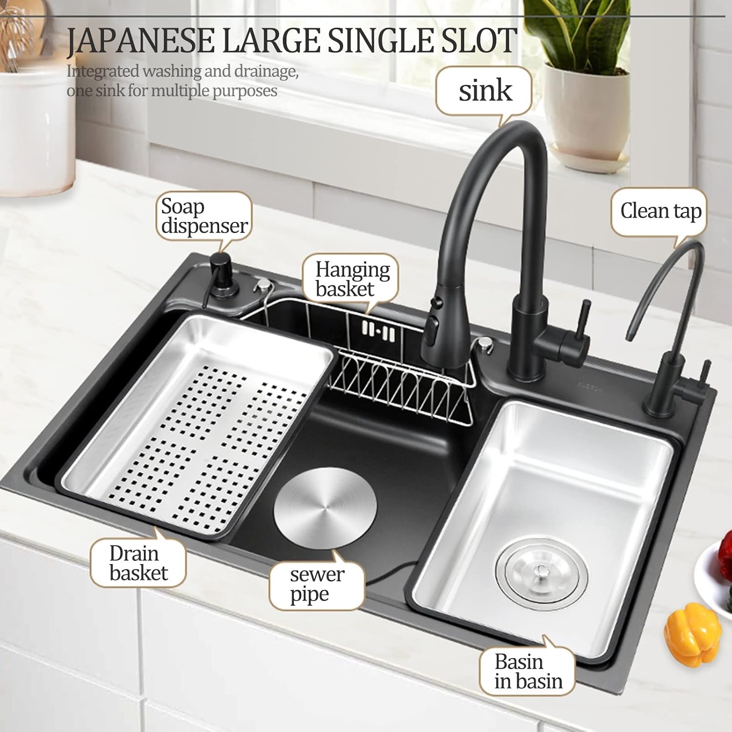 Kitchen Sinks, Single Bowl Kitchen Sink Kitchen Sink Household Bar Sink Rv Sink with Faucet (