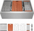Kitsitchen Double Bowl Farmhouse Kitchen Sink, 16 Gauge 304S Stainless Steel Farm Sinks, 30' x 22' x 10' Large and Deep Workstation Sinks with Accessories,50/50 Double Bowl Feature
