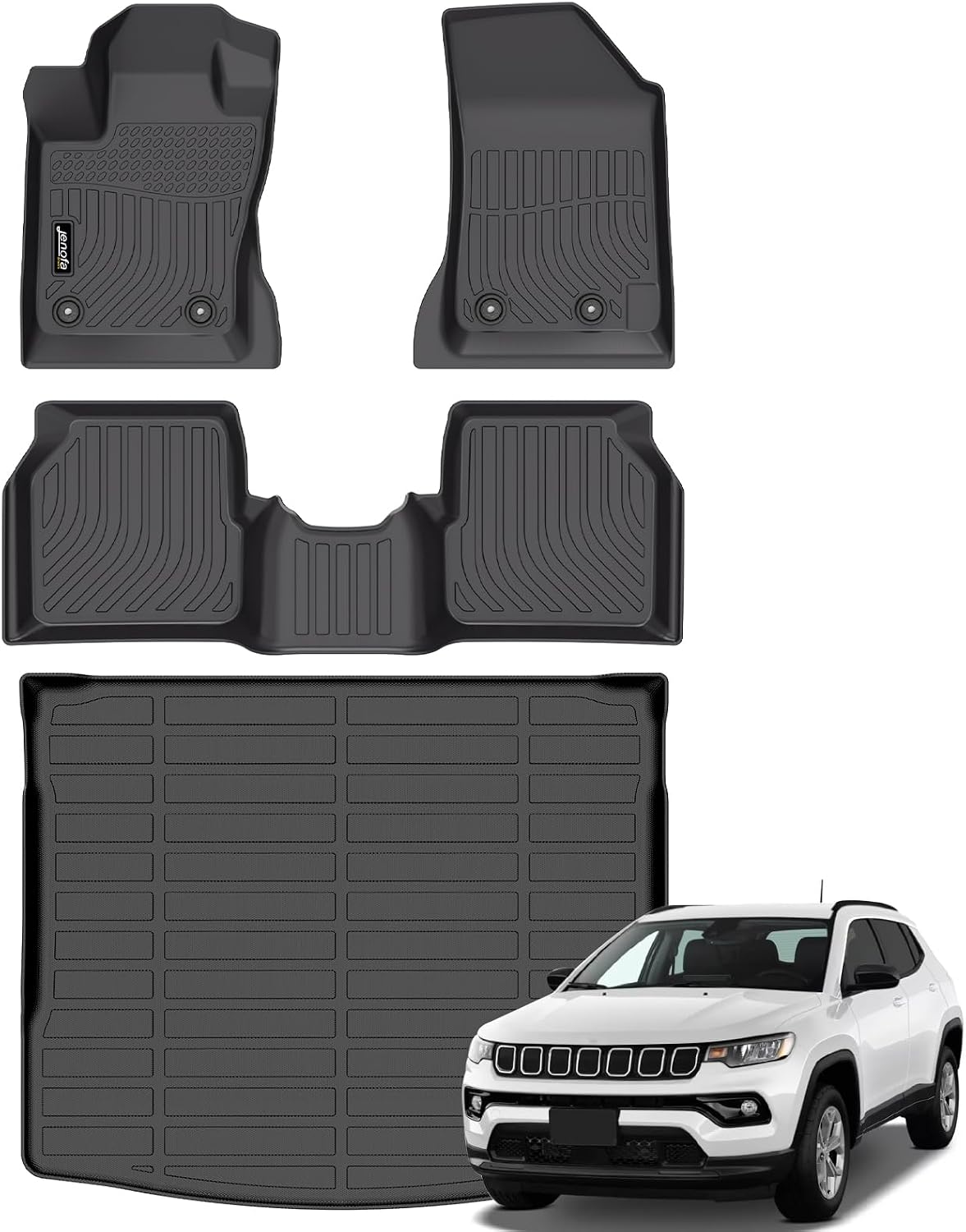 Jenofa-Car Floor Mats for Jeep Compass 2017-2026 All Weather Floor Mats Set Custom for Jeep Compass Full Set Waterproof Durable Floor Liners Car Mat for Compass Accessories 2025