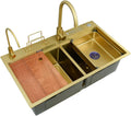 304 Stainless Steel Room Kitchen Sink Gold Double Bowl Bar Prep Sink Multi-Purpose RV Sink with Faucet and Drain Assembly Drop in Or Under Mount (Color : Gold-h, Size : 82x46x24cm) (Goldb 82x46x2