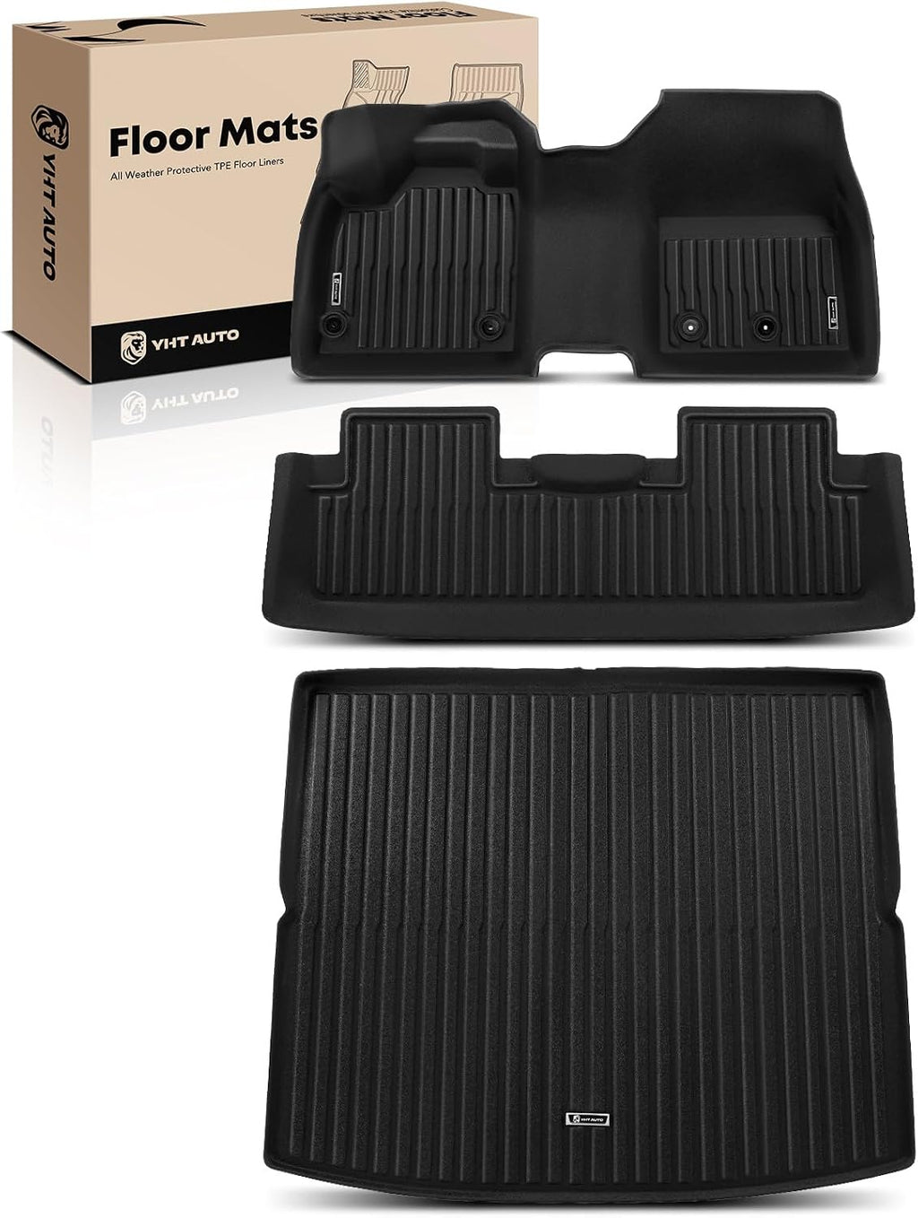 YHTAUTO Floor Mats & Cargo Mat Fit 2023-2026 Nissan Ariya, TPE All Weather Car Mats Waterproof Anti-Slip Odorless Floor Liner, Interior Accessories, 1st & 2nd Row & Trunk Mat, Set of 3