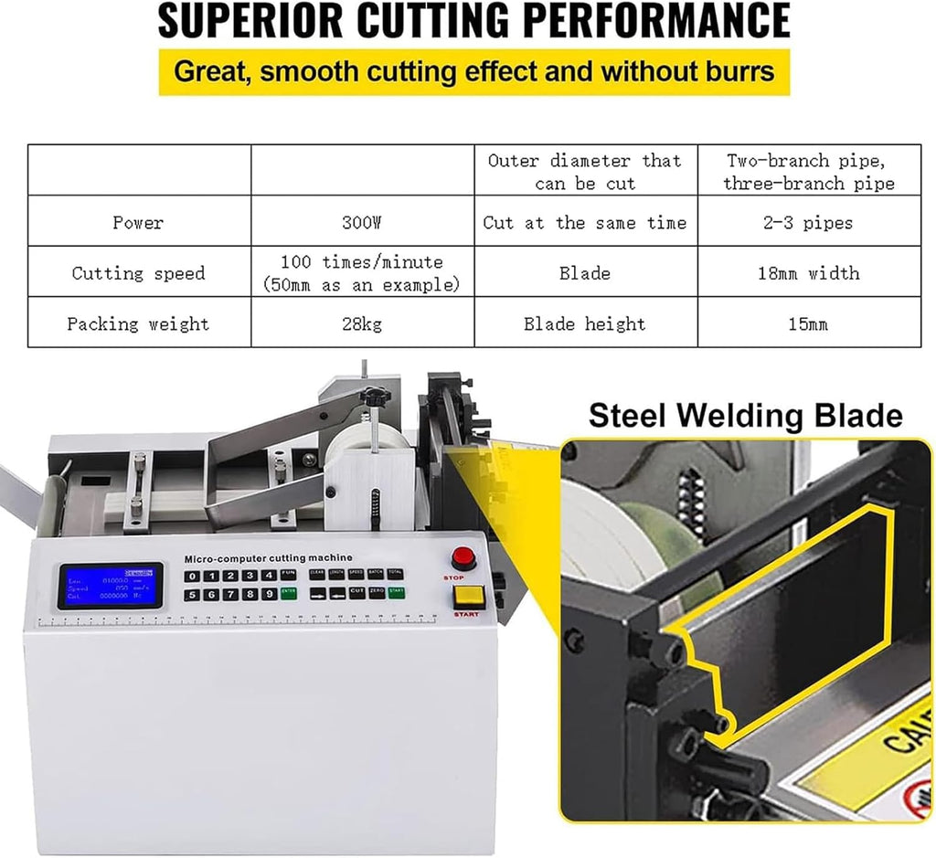 Auto Heat Shrink Tube Cutting Machine, 300W Micro-Computer Control Cable Pipe Die Cutter, for Sleeve Rubber, Plastic Tube, Small Wire Sheet Film (110V