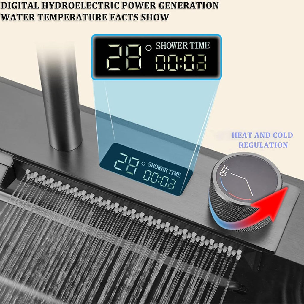 304 Stainless Steel Digital Display Kitchen Sink Single Bowl Bar Prep Sink RV Sink with Faucet & Drain Assembly Drop in Or Under Mount (Color : Grey, Size : 75x46x22cm) (Gun Grey 68x46x22cm)