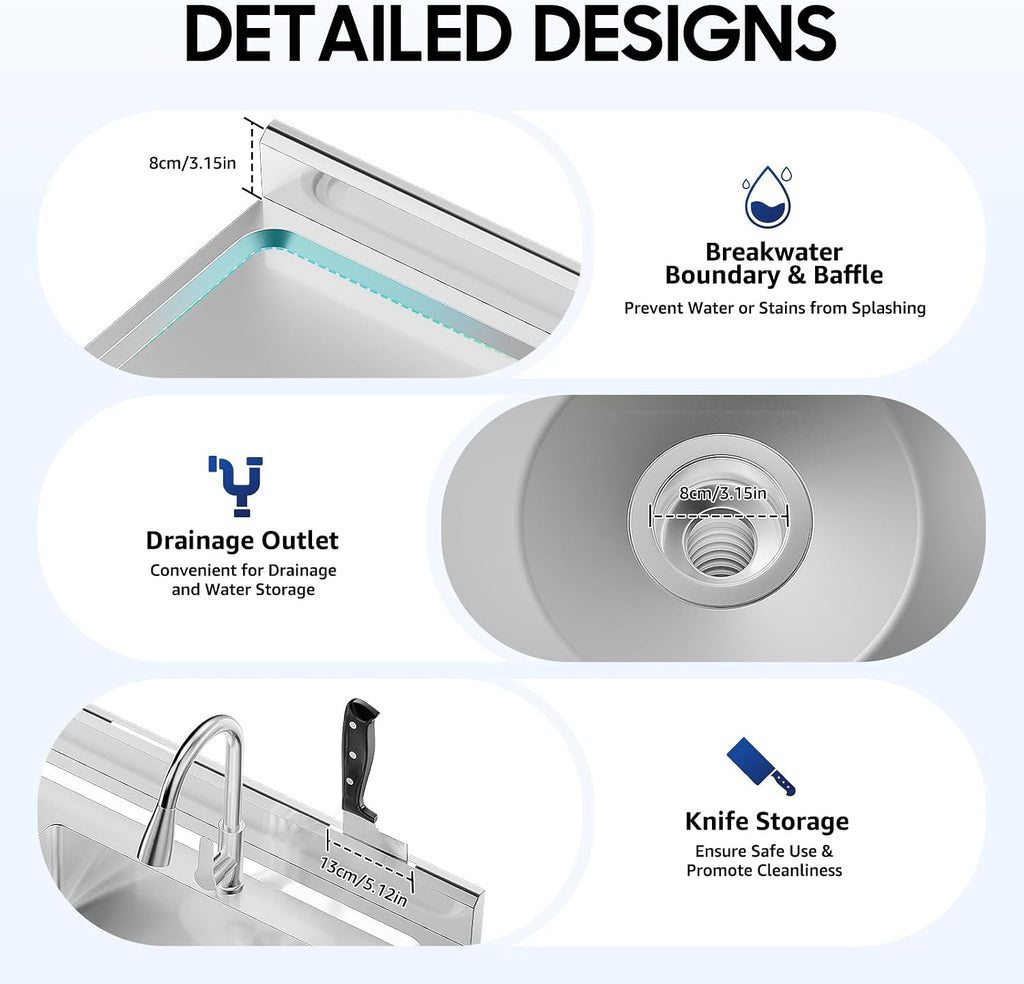 Commercial Sink, 201 Stainless Steel Sink With Cold and Hot Water Faucet Indoor Floor Standing Sink for Kitchen Hotel Restaurant Storage Shelves Prep Table Workbench Utility Sink