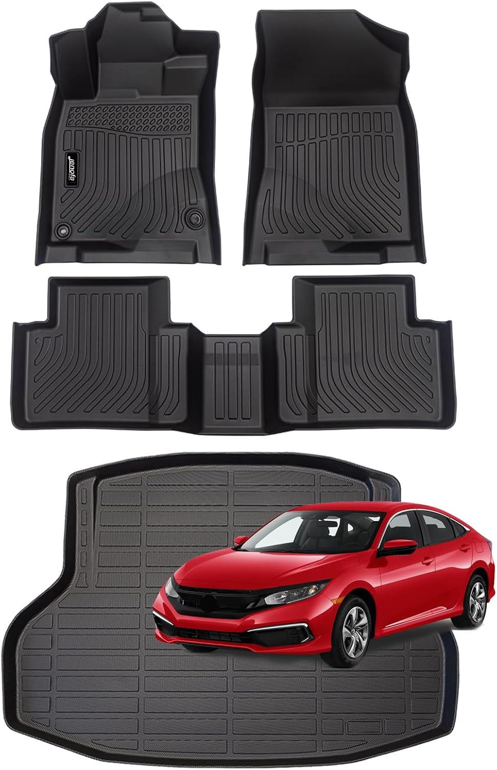 Jenofa-Car Floor Mats for 2016-2021 Honda Sedan LX丨Sport丨EX丨EX-T丨EX-L丨Touring丨Si Sedan (Not Hatchback/Coupe/Type R) Waterproof All Weather Floor Liner Custom for Civic Accessories Black