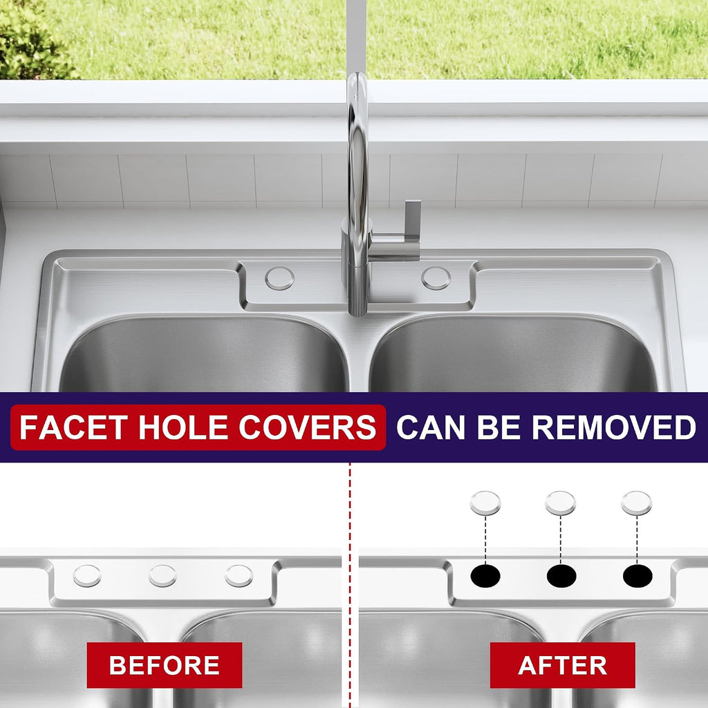 33x22 Double Bowl Drop In Kitchen Sink 33 Inch Topmount 304 Stainless Steel 18 Gauge Curved Shape Round Corner 50/50 Sinks with Basket Strainer 33' x 22' x 9'