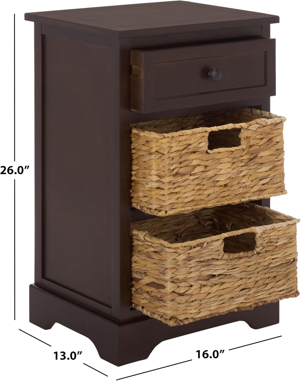 SAFAVIEH Furniture - Carrie 3-Shelf Side Table - Dark Chocolate - Solid Wood - Farmhouse Tiered Design - Ideal for Living Room, Entryway, Home Office, 16'W x 13'D x 26'H - Fully Assembled (AMH5700H)
