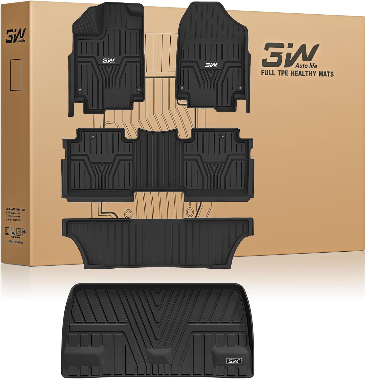 3W Floor Mats & Cargo Liner Fit for Honda Odyssey 2018-2025 2026 Mini Passenger Van, All Weather TPE Floor Liners 1st 2nd & 3rd Rows Car Mats and Trunk Liner Odyssey Car Accessories, Black
