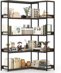 Tangkula Large Corner Bookshelf, 90 Degrees 5-Tier Industrial Wood Open Corner Bookcase for Small Spaces, Heavy-Duty Metal Frame, 71'H L-Shaped Storage Display Rack for Living Room (Rustic Brown)