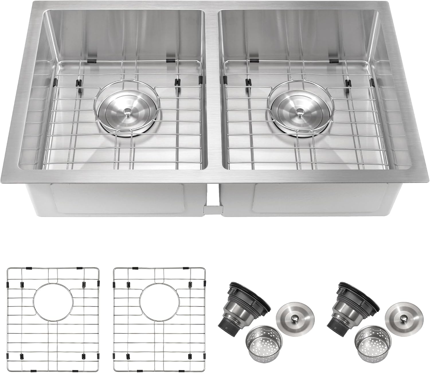 Rhbamoa 27 Inch RV Kitchen Sink,T304 Stainless Steel Kitchen Sinks for RV,50/50 Undermount Double Sink,Outdoor Sinks with Brushed Finish (27'' X 16'' X 7'')