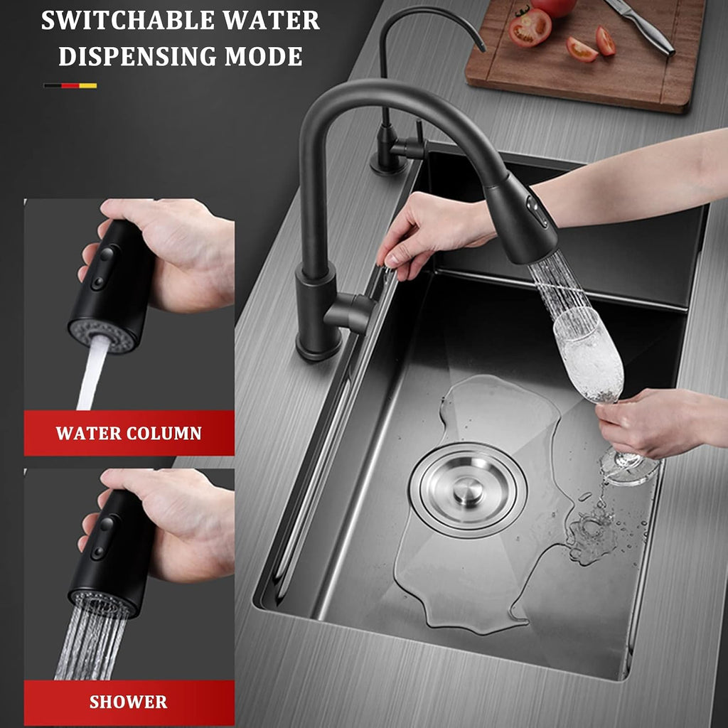 304 Stainless Steel Ladder Type Kitchen Sink Under Mount Single Bowl Bar Sink Multi-functional RV Sink with Pull-Out Faucet and Drainage Components (Color : Black-b, Size : 75x41x21cm) (Blacka 75x