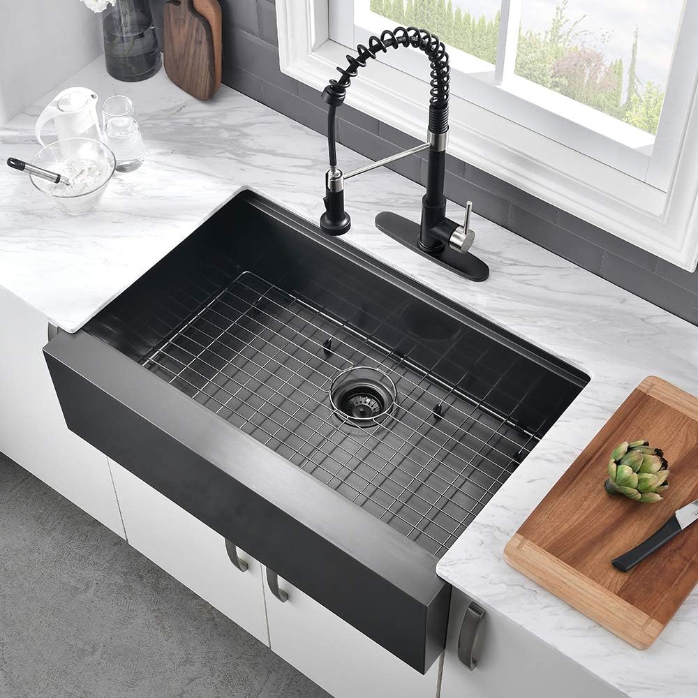 30 Inch Black Farmhouse Sink Workstation-VASOYO 30x22 Black Stainless Steel Kitchen Sink Undermount Farmhouse Sinks 16 Gauge Deep Single Bowl Apron Front Farm Sinks with Cutting Board
