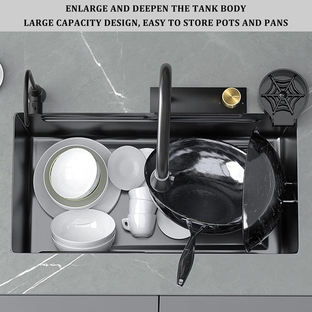304 Stainless Steel Kitchen Sink Multi-Purpose Single Bowl Bar Prep Sink Home RV Sink with Faucet Drain Assembly Cup Washer Drop in Or Under Mount (Color : Black, Size : 78x46x22cm) (Black 75x46x