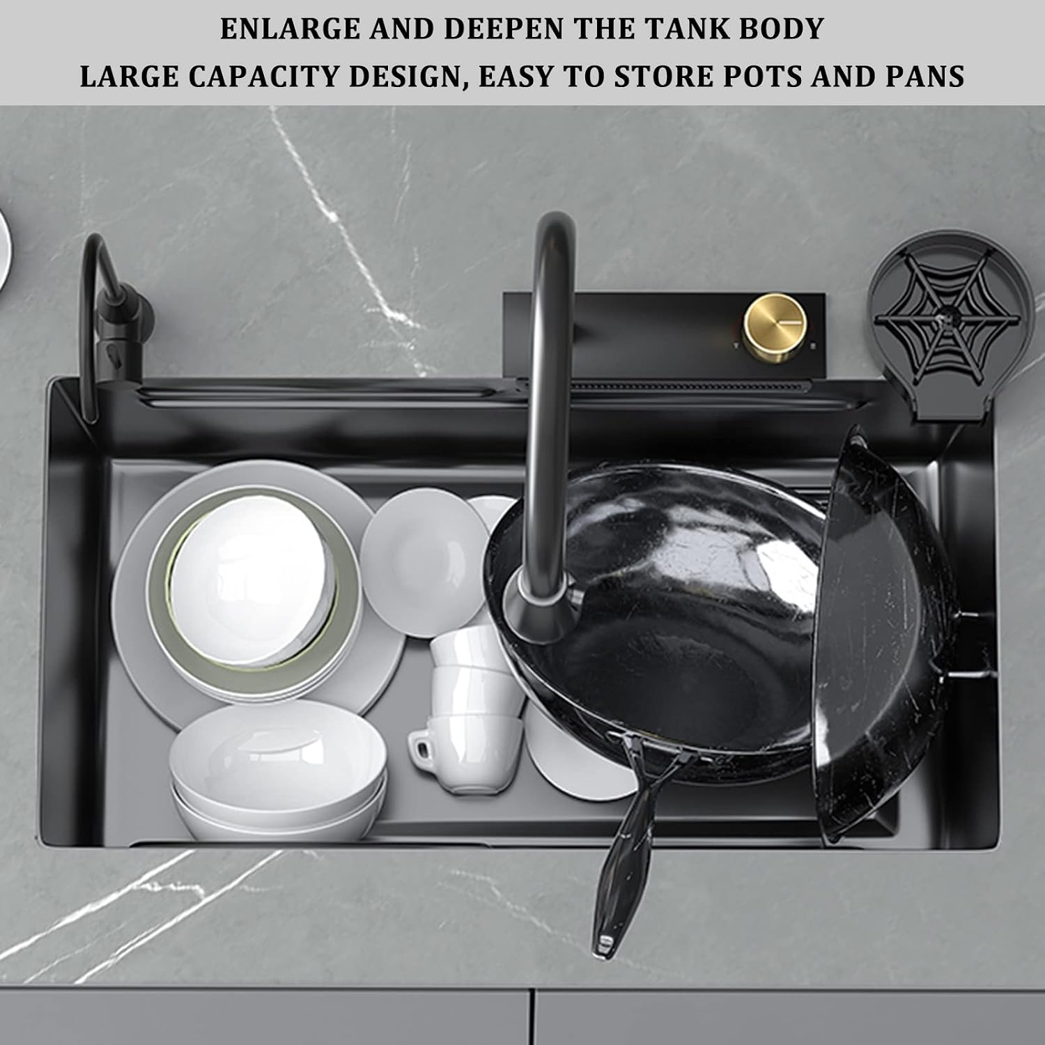 304 Stainless Steel Kitchen Sink Multi-Purpose Single Bowl Bar Prep Sink Home RV Sink with Faucet Drain Assembly Cup Washer Drop in Or Under Mount (Color : Black, Size : 78x46x22cm) (Black 75x46x