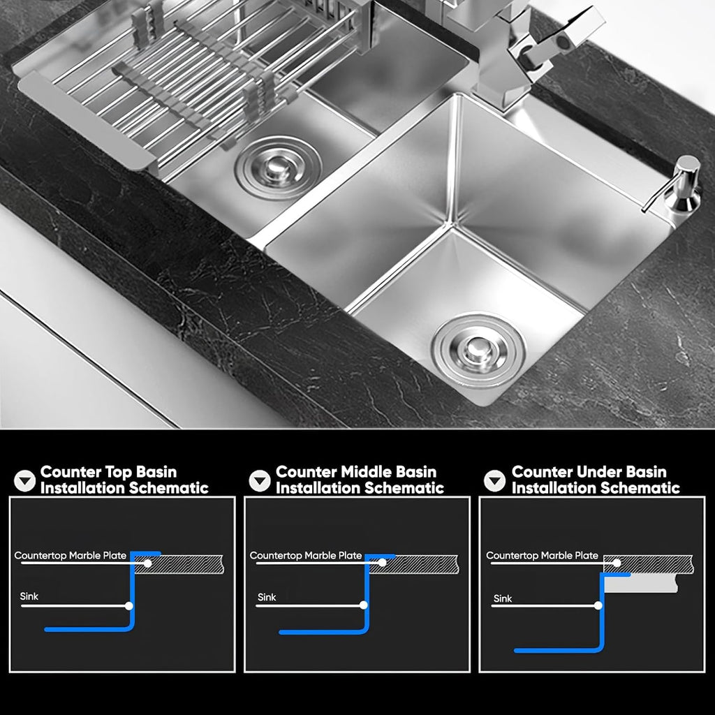 32' x 18' Drop-in/Topmount Double Bowl Kitchen Sink, Nano-Coated 304 Stainless Steel Kitchen Sink with Drain and Overflow