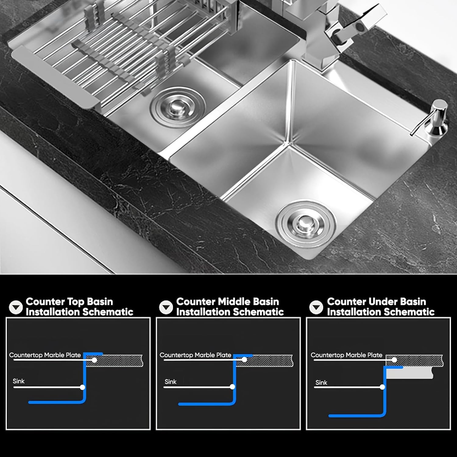32' x 18' Drop-in/Topmount Double Bowl Kitchen Sink, Nano-Coated 304 Stainless Steel Kitchen Sink with Drain and Overflow