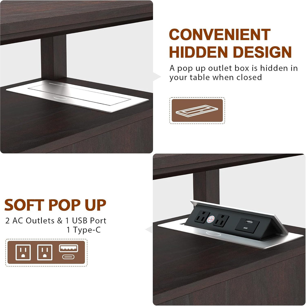 HIFYOBRO Narrow End Table with Flip Top Charging Station Set of 2, Side Table with 2 Drawers, Type-C & USB Port & Power outlets, Wooden Storage Cabinet for Living Room and Bedroom
