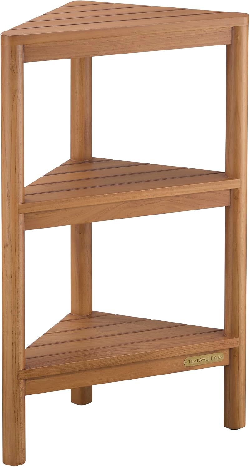 Fully Assembled Teak Corner Bath Shower Storage Stand, Corner Shelves, Shower Caddy 26.5'