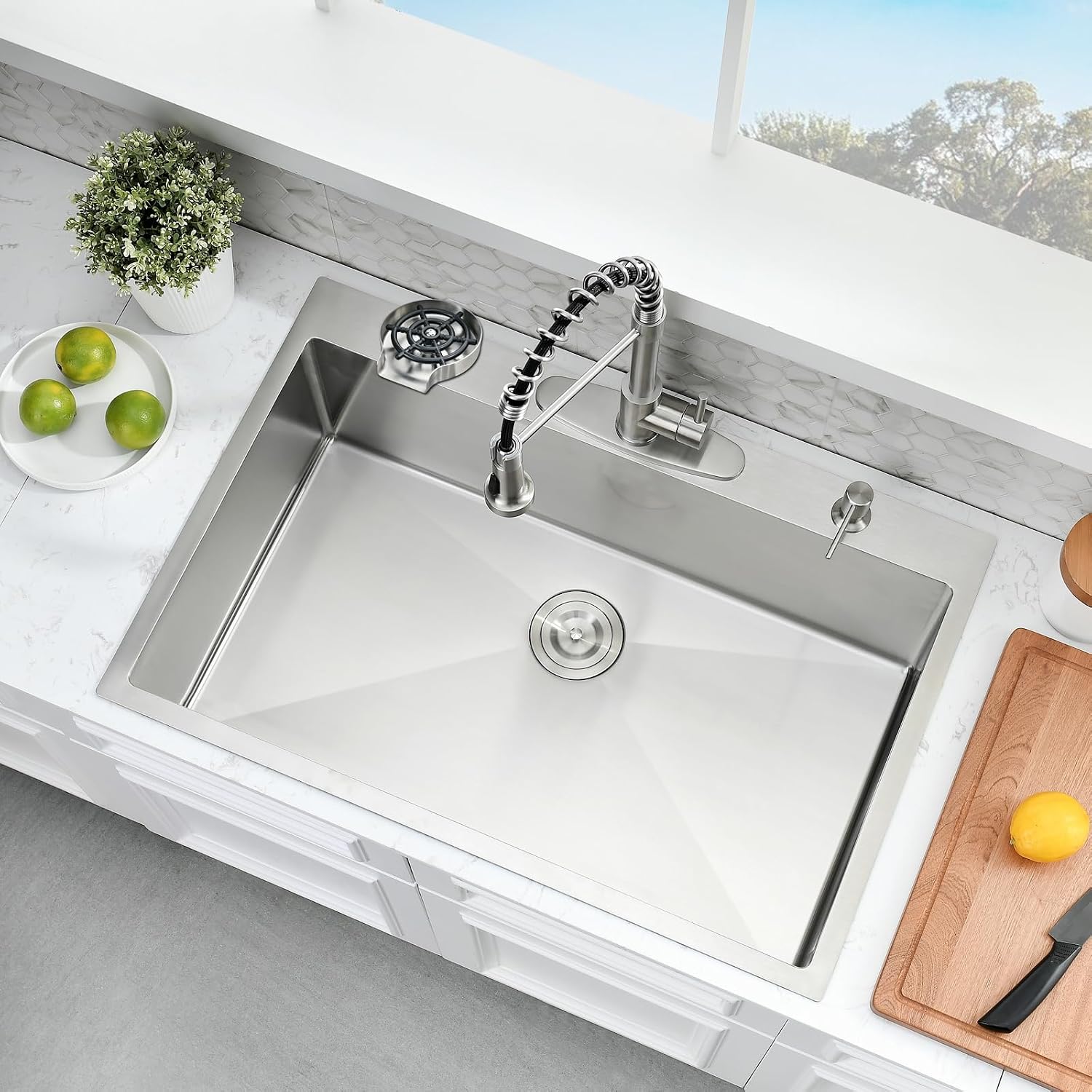 33x19 Inch Drop in Kitchen Sink with Faucet Combo - Stainless Steel 10 Inch Deep Single Bowl Top Mount Kitchen Sink with Cup Washer