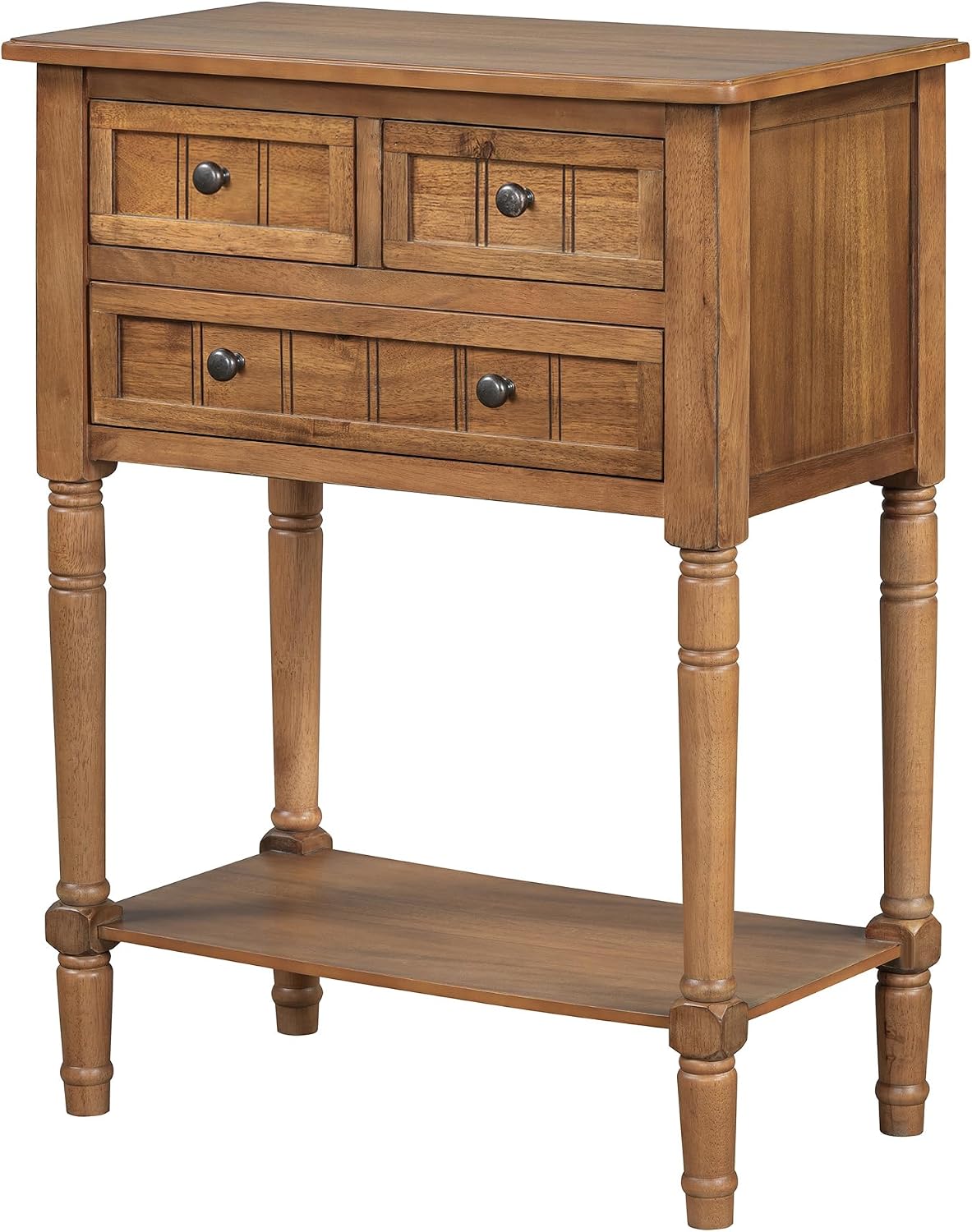 Knocbel Slim Antique Entry Console Table with 3 Drawers & Bottom Open Shelf, Solid Wood Narrow Sofa Couch Table for Entryway Hallway Living Room 23.7' W x 13' D x 31.4' H Natural