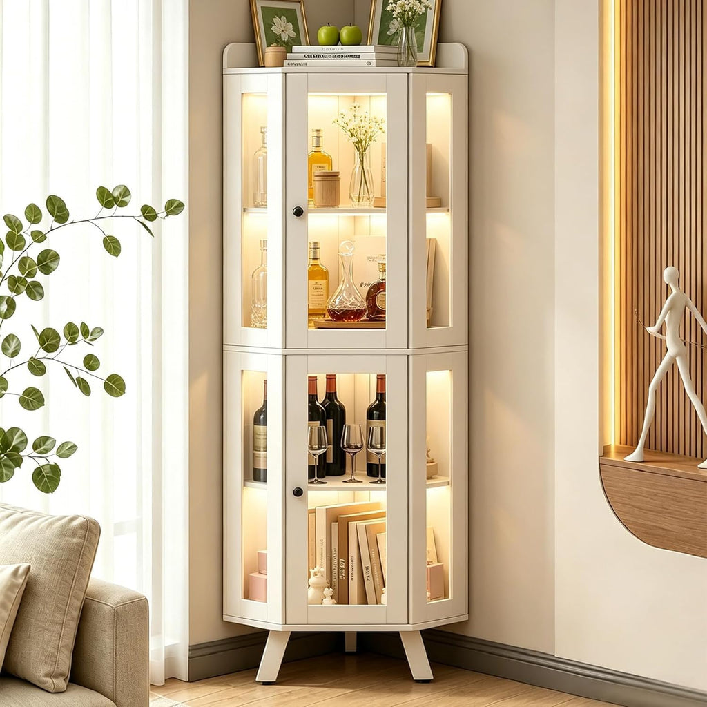 5-Tier Corner Shelf, Tall Modern Corner Bookshelf, 5 Shelf Corner Bookcase with Baffle, Freestanding Wood Corner Display Storage Shelf Organizer for Living Room, Office (White)