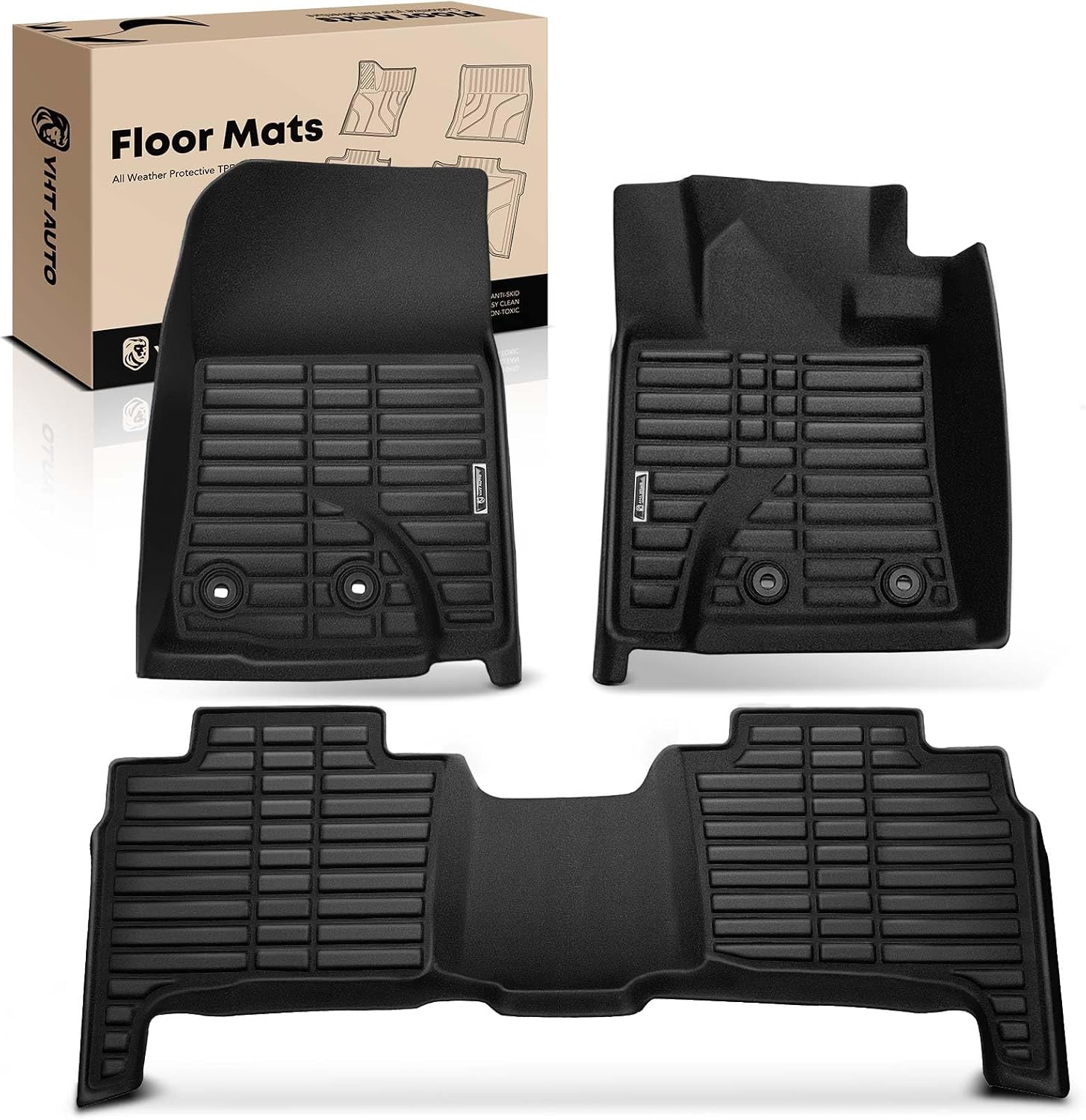 YHTAUTO Floor Mats Compatible with Toyota Land Cruiser 2013-2021 & Lexus LX570 2013-2020, TPE Floor Liners All-Weather Protection Custom Fit, 1st & 2nd Row, Set of 3