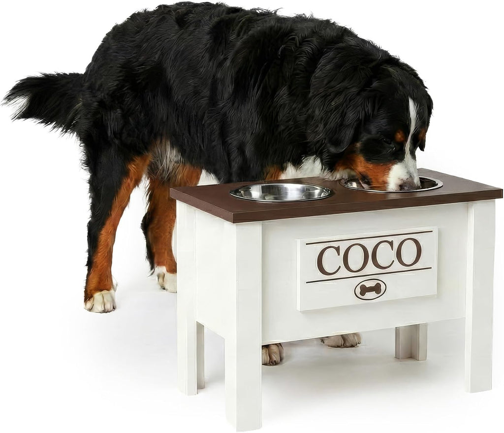 GTW Elevated Dog Bowl Stand for Large Dogs - Customized Feeding Station with Storage & Stainless Steel Bowls (X-Large, Brown)