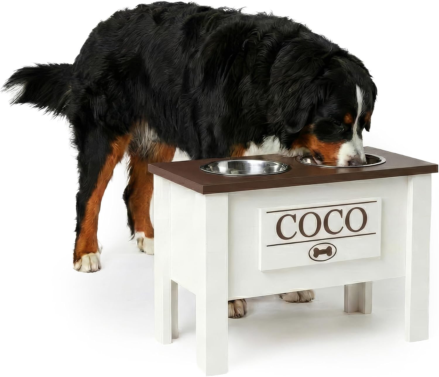 GTW Elevated Dog Bowl Stand for Large Dogs - Customized Feeding Station with Storage & Stainless Steel Bowls (X-Large, Brown)