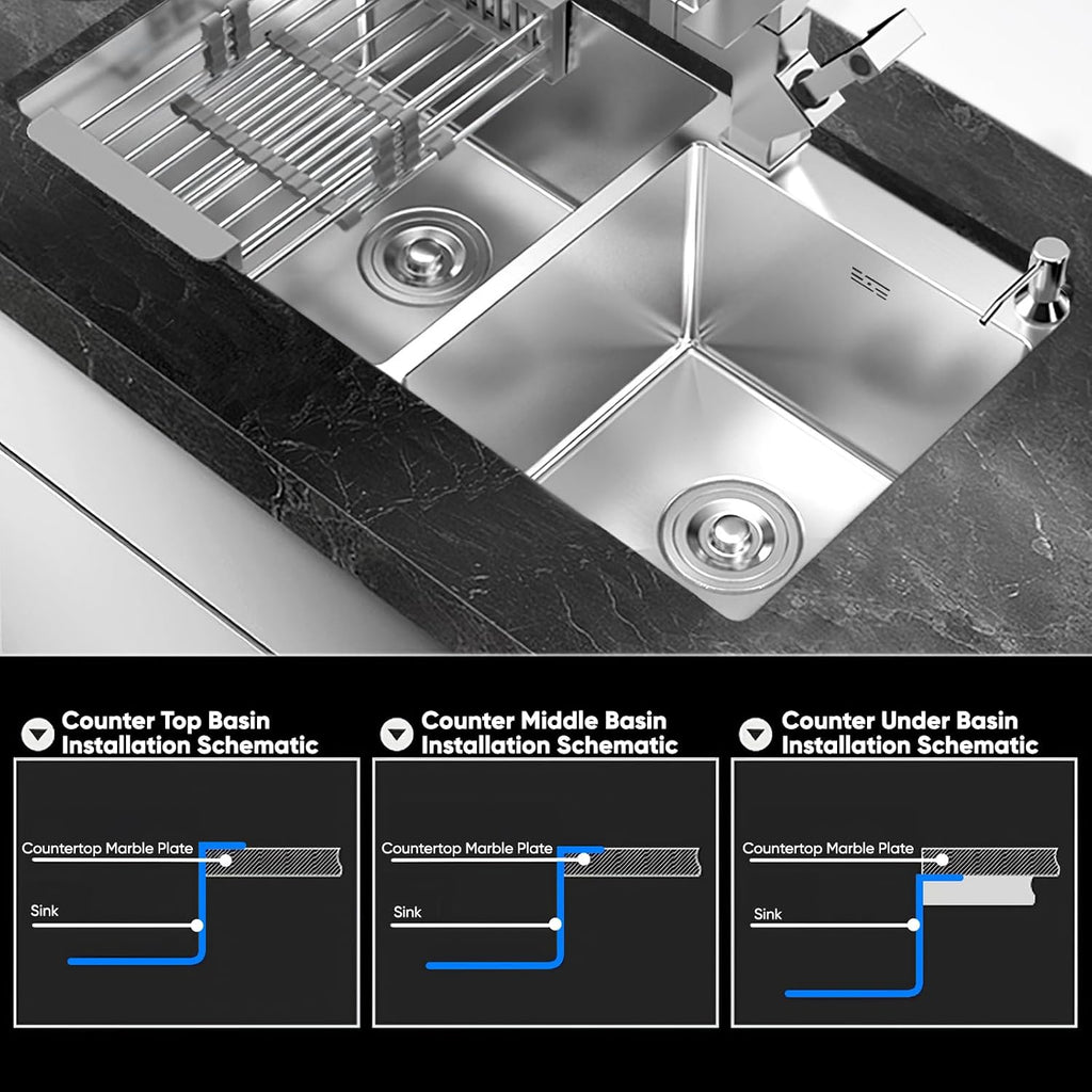 32' x 18' Drop-in/Topmount Double Bowl Kitchen Sink, Nano-Coated 304 Stainless Steel Kitchen Sink with Drain and Overflow