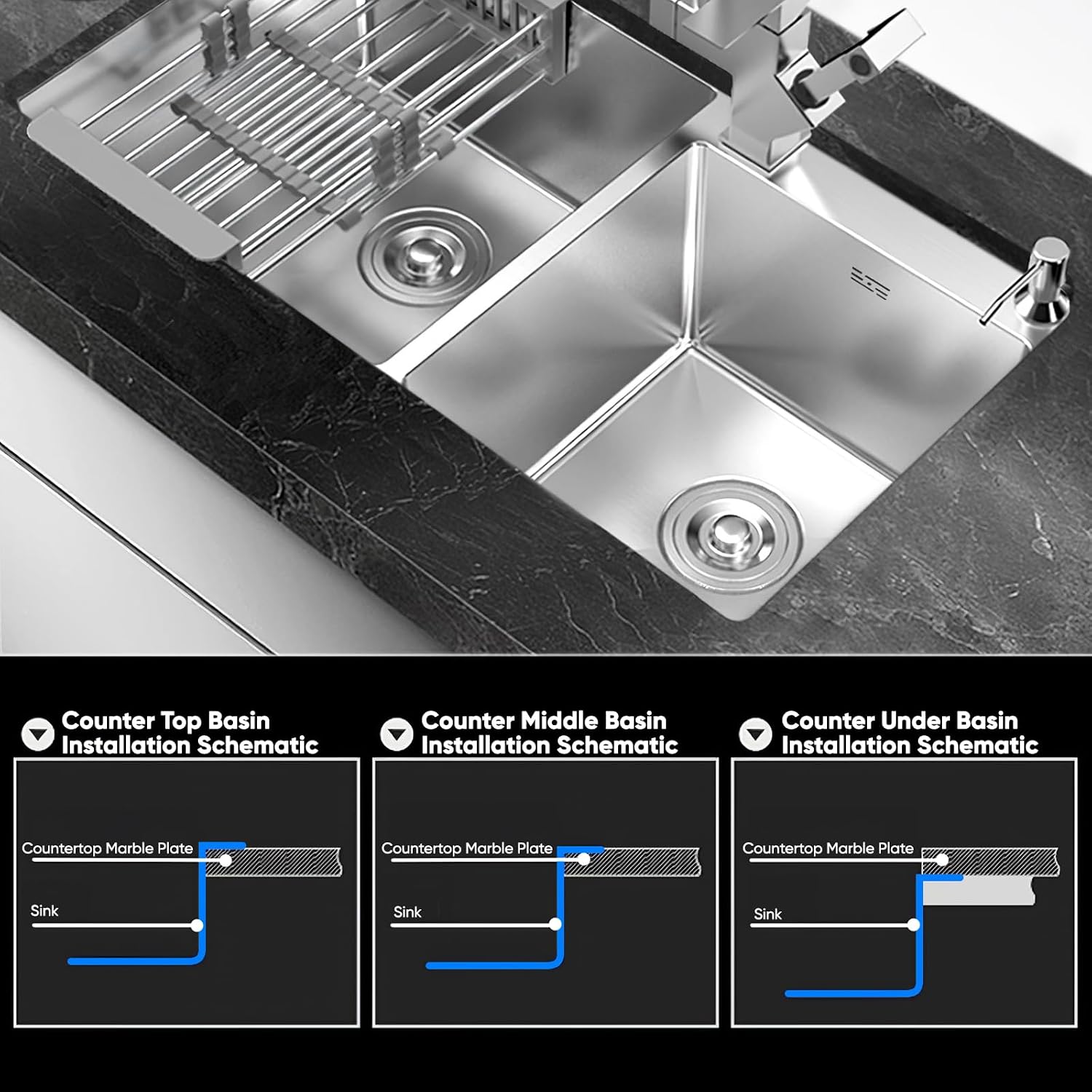 32' x 18' Drop-in/Topmount Double Bowl Kitchen Sink, Nano-Coated 304 Stainless Steel Kitchen Sink with Drain and Overflow