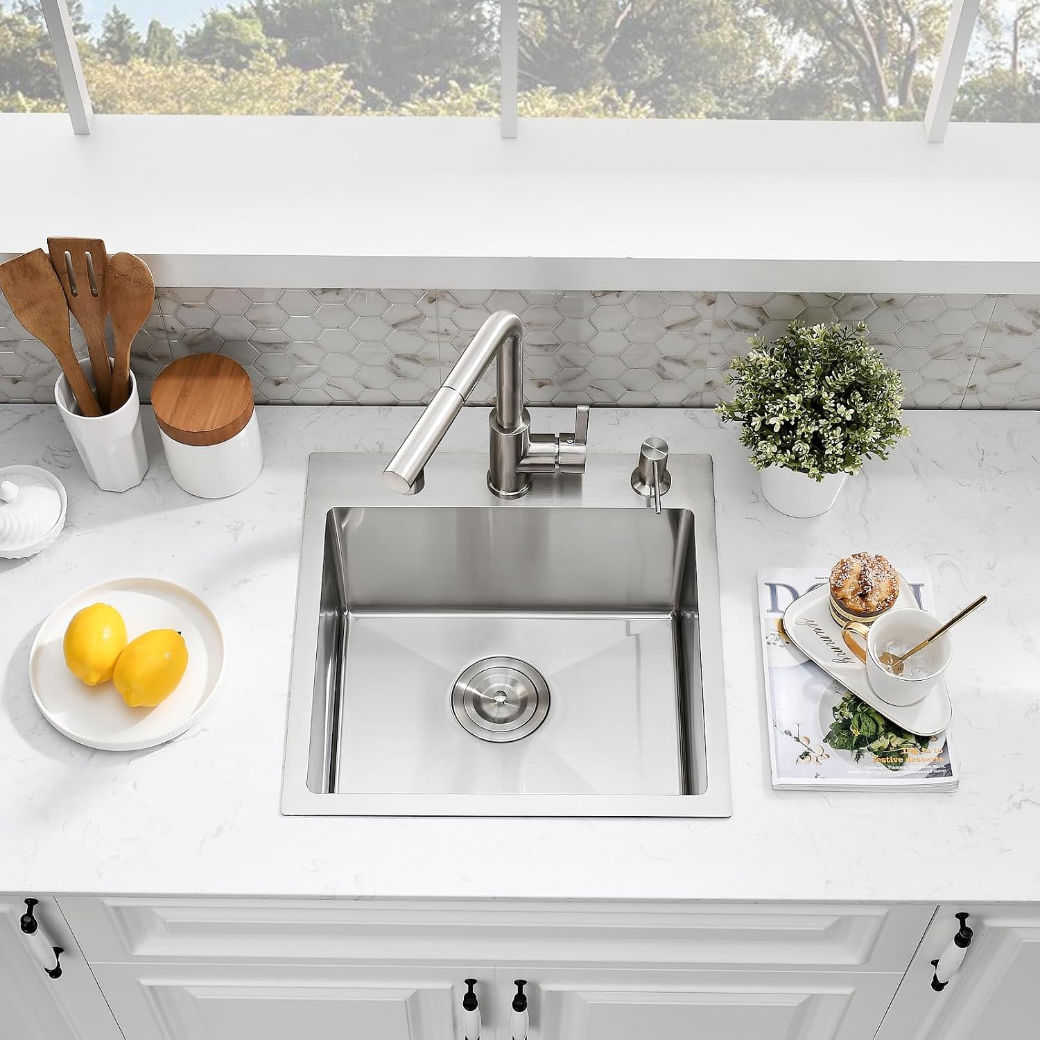 18×18 Inch Drop In Bar Sink with Faucet Combo - Stainless Steel Top Mount Single Bowl Kitchen Sink, 9 Inch Deep Small Kitchen Sink for Bar Prep, Drop In RV Sinks