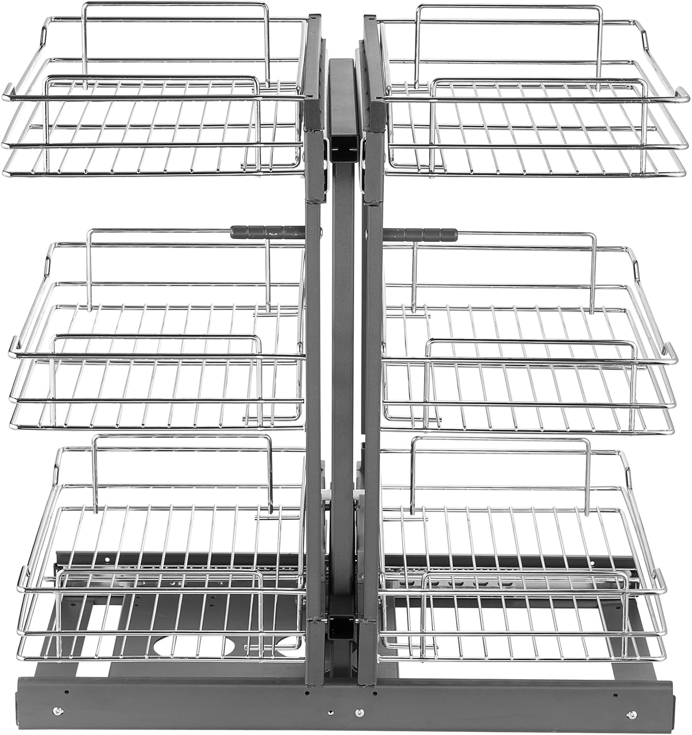 VEVOR 3 Tier 6 Shelf Chrome Carbon Steel Kitchen Cabinet Organizer, Slide Out Storage, Space Saving, Silver, For 15' Width, Food, Jars, Cans, Cookware, Pans, Mugs