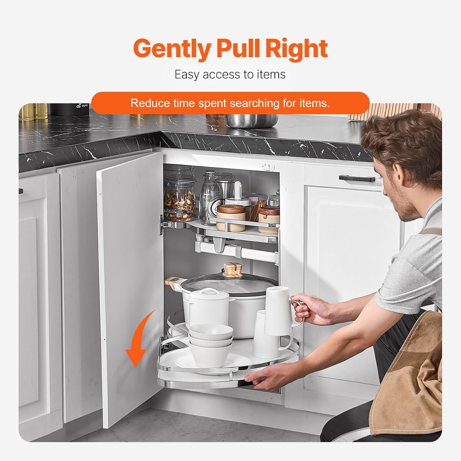 VEVOR Swing Right Blind Corner Cabinet, Pull Out Organizer for 36 inch Width Blind Cabinet, 2 Tier Height Adjustable Swing Tray, Soft Close Kitchen Cloud Blind Organizer, Right Open