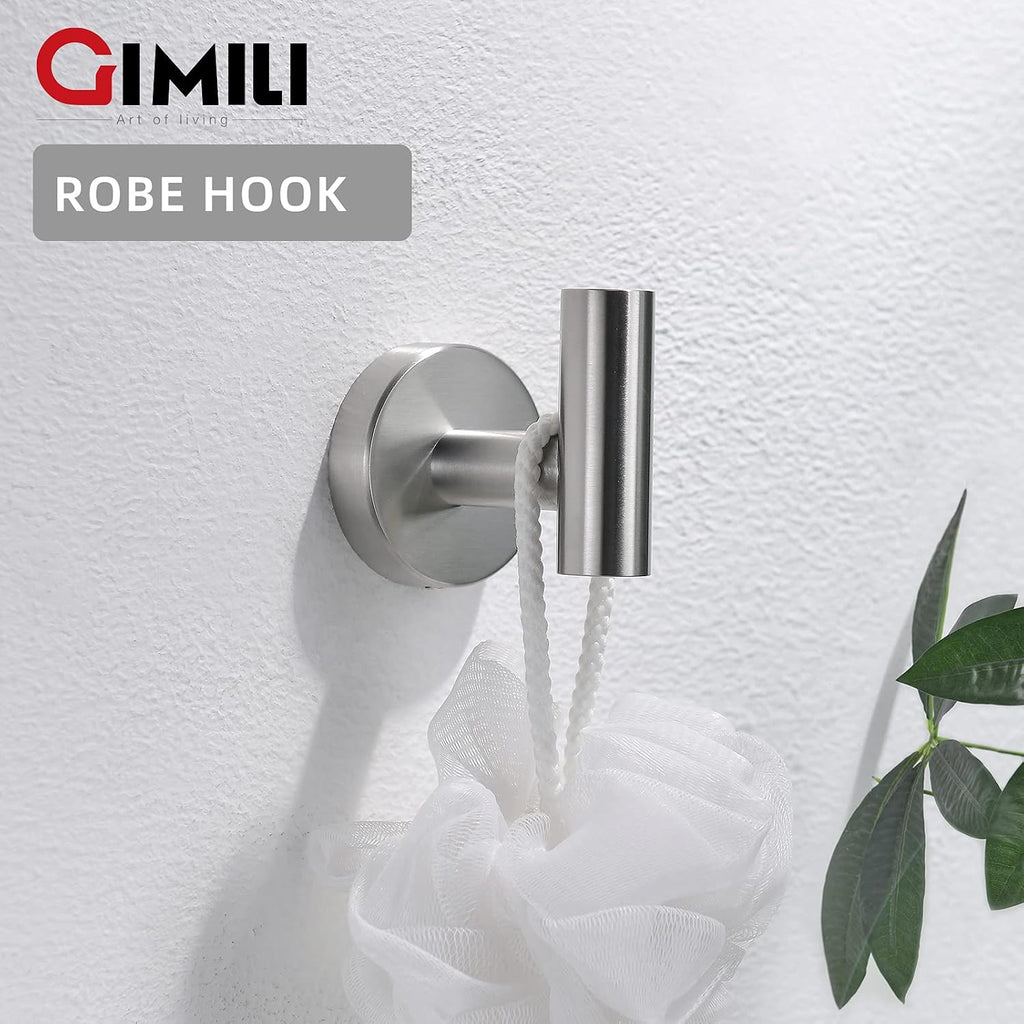 GIMILI 2 Pack 4 Piece Bathroom Hardware Set Brushed Nickel,Stainless Steel Bathroom Accessories Set, Towel bar Kit Wall Mounted, Toilet Paper Holder, Towel Bars, Robe Hook,Towel Rails and Rings