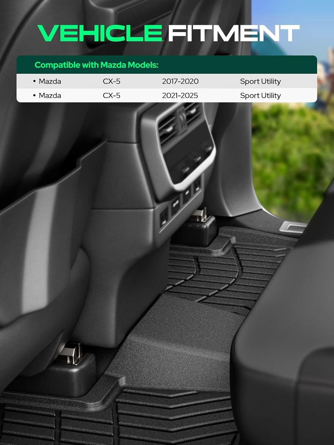 YHTAUTO Floor Mats Fit 2017-2025 Mazda CX-5, TPE All Weather Car Mats Waterproof Anti-Slip Odorless Floor Liner, Interior Accessories, 1st & 2nd Row, Set of 3