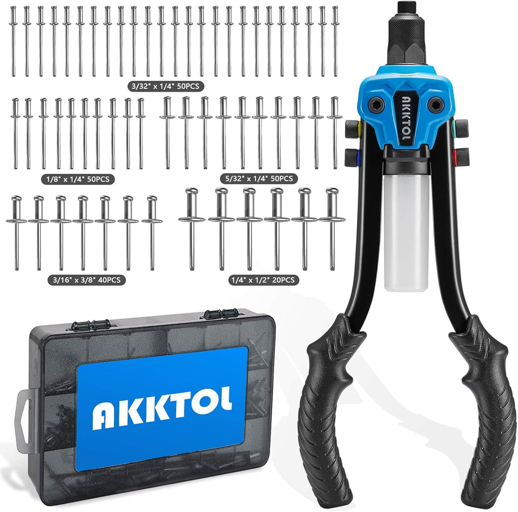 AKKTOL Pop Rivet Gun Kit BT811 + Rivet Nut Tool Kit BT607 + Rivet Nuts Assortment Kit