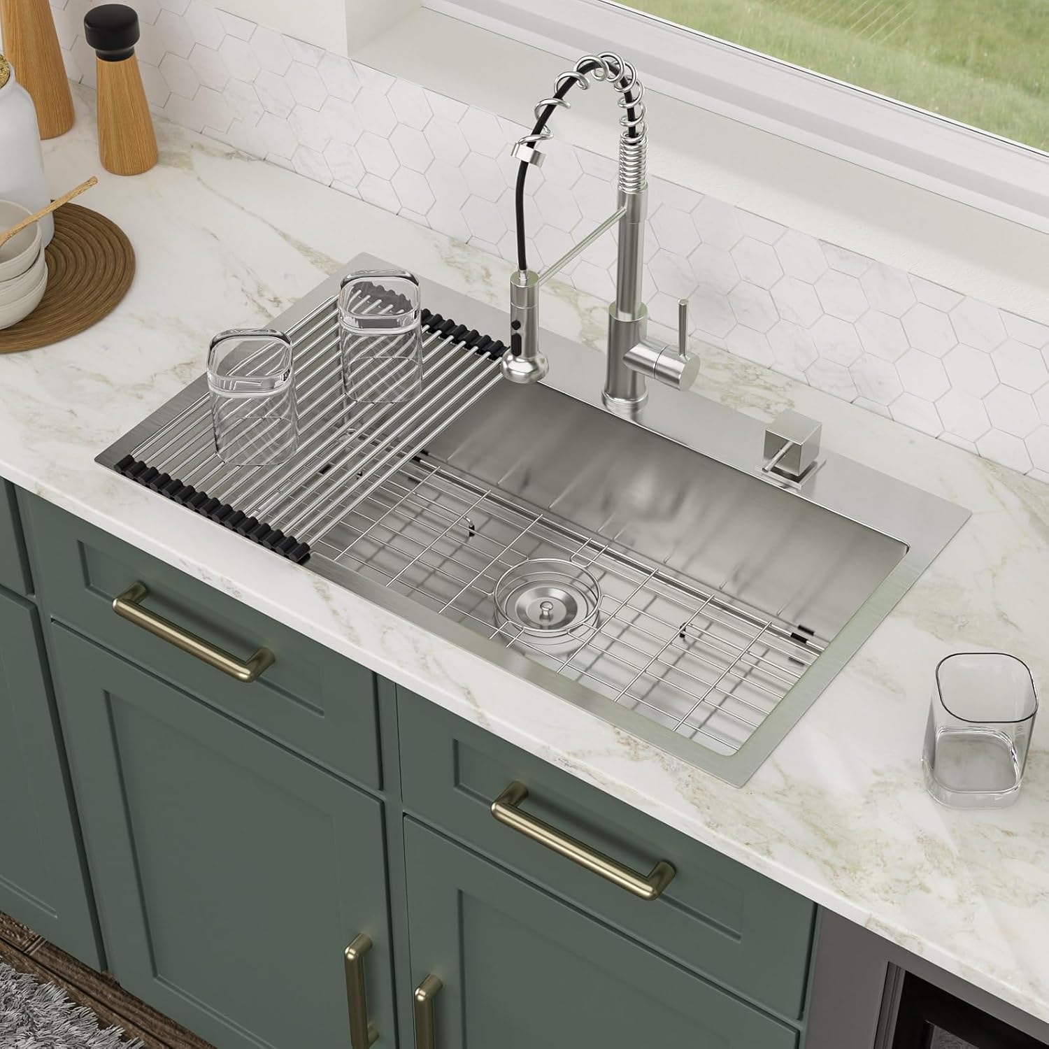 32 Inch Drop In Kitchen Sink Logmey 32x18x9 Inch Topmount Sinks 16-Gauge Stainless Steel Single Bowl Kitchen Sink