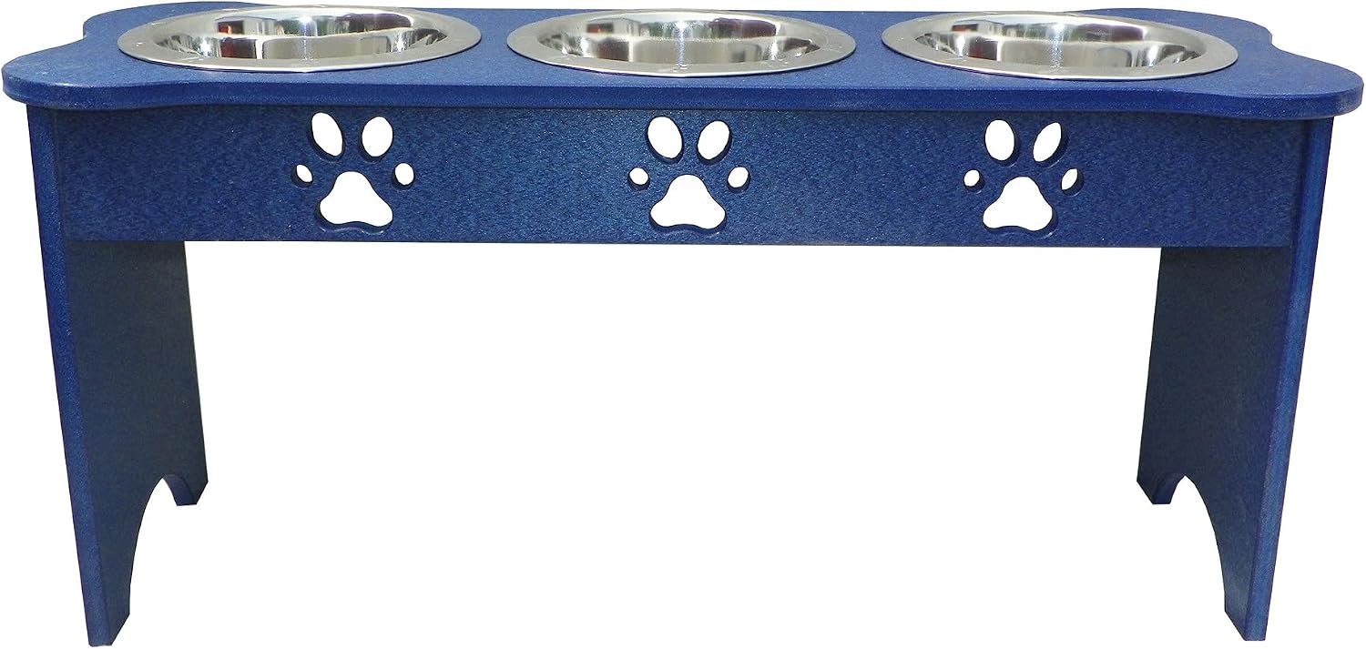 Furniture Barn USA Poly Lumber Tall 2 Quart Bone Triple Pet Feeder, Cherrywood