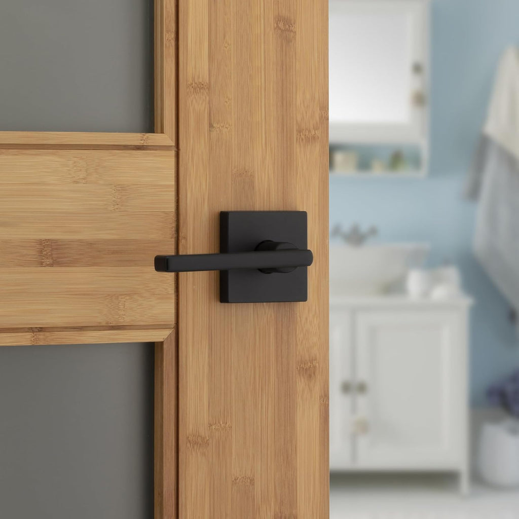 Kwikset Halifax Interior Privacy Door Handle with Lock, Door Lever for Bathroom and Bedroom, Matte Black, Reversible Keyless Turn Lock, with Microban Protection, 10 Pack