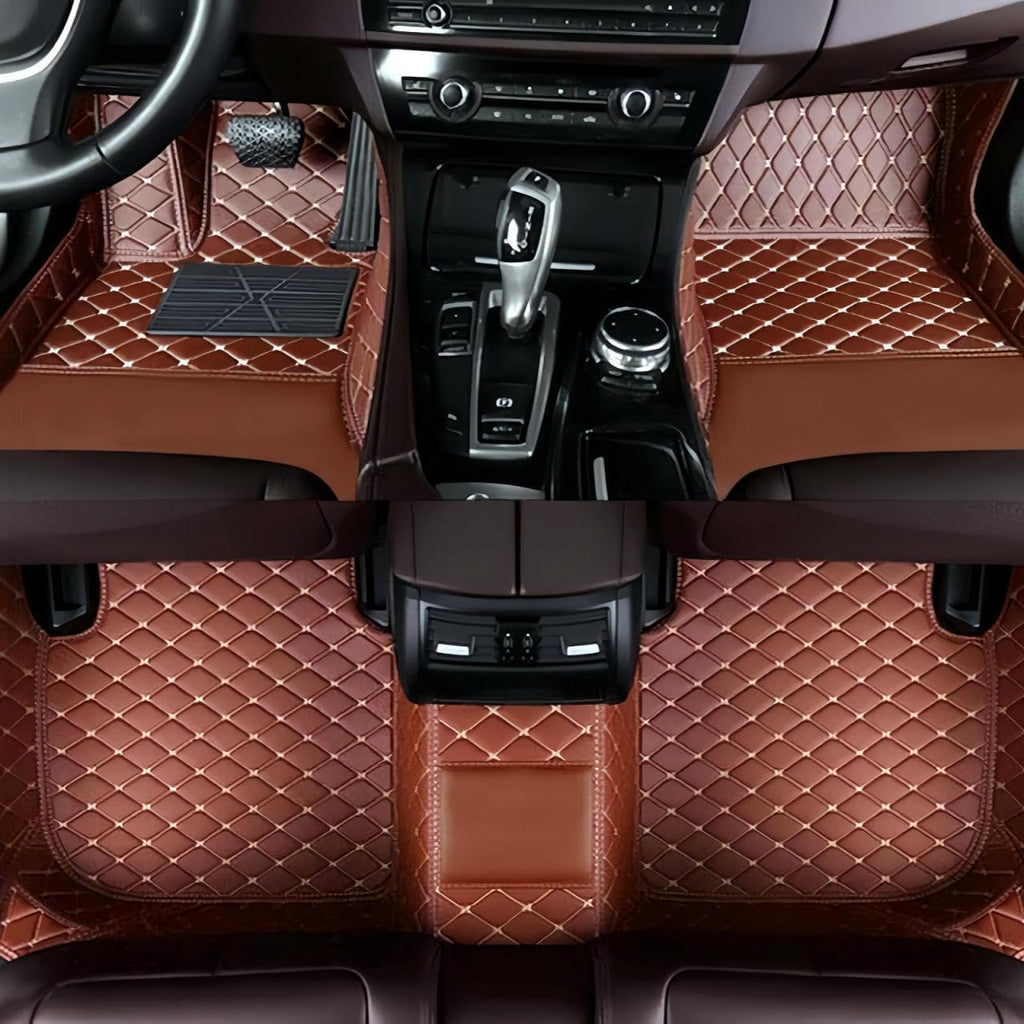 Leather Car Floor Mats for Land Rover Defender 110/130 L663 2020 2021 2022 2023 2024 2025, Waterproof Floor Mat Front Rear Row Carpet Protection Liners Car Floor Matts Accessories,Brown