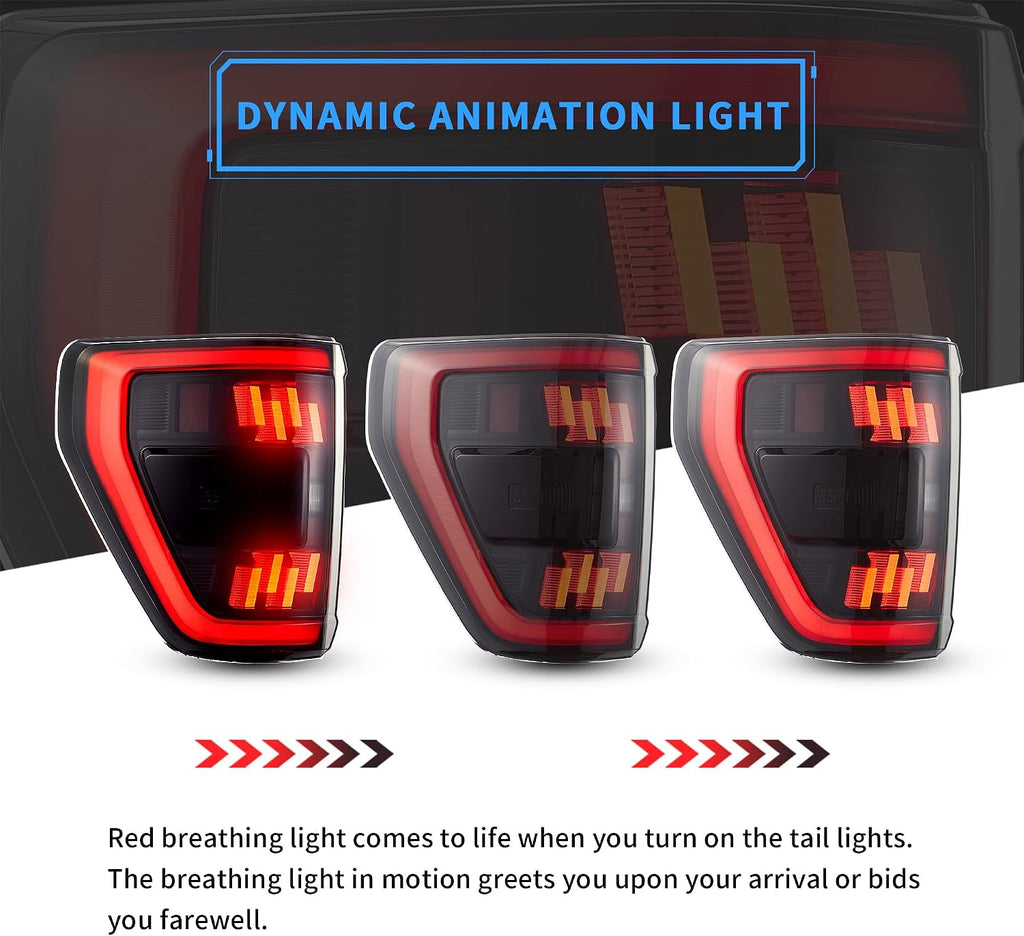 VLAND Led Tail Lights Compatible with 14th Gen Ford F150 2021-2023, Rear Lights w/Dynamic Animation Indicator, Fit Models w/BLIS(Re-Use OE Module) Red Lens