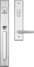 Rockwell Security Premium Lumina Delta Lever Entry Door Handle Set Brushed Nickel Finish Fits 5-1/2 Inch Double Bore Doors with Adjustable Bottom Screw Hole