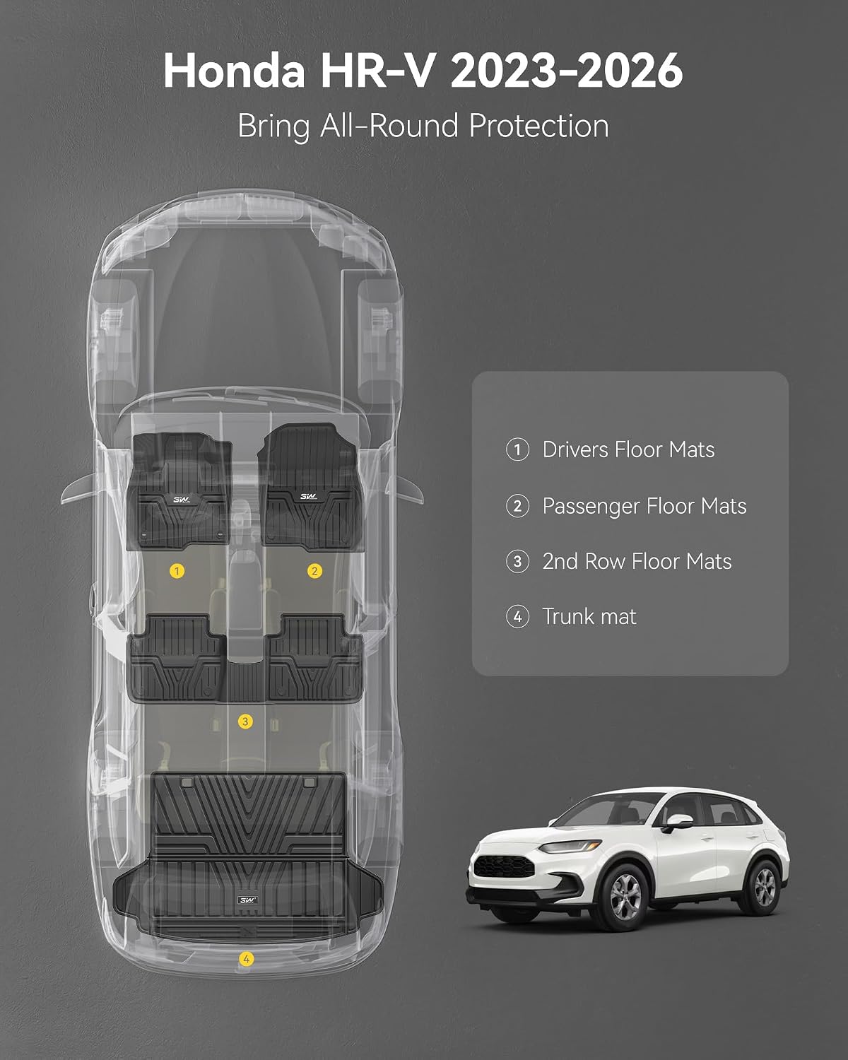 3W Floor Mats & Cargo Liner Fit for Honda HR-V 2023-2026 & Acura ADX 2025 2026, Honda HRV Accessories TPE Custom Fit Floor Liner and Cargo Liner Mat (Include Hybrid) (Not fit Premium Audio System)