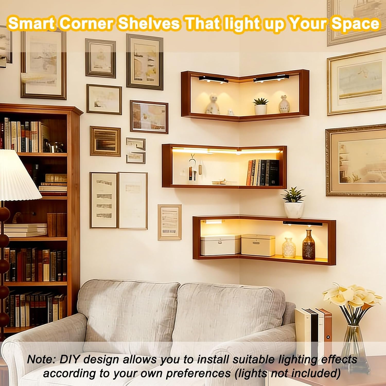 Floating Corner Shelves, Wall Mounted Corner Shelf for Bedroom Decor, Modern Display Shelves for Plants & Books, Space Saving Corner Wall Shelf(L-Shape B 45 x 45 x 20 cm,3 Pack)