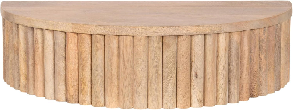 Kate and Laurel Reid Ribbed Wooden Floating Side Table, 20 x 11 x 6, Light Natural, Modern Mango Wood Floating Nightstand with Drawer for Bedroom Storage or Living Room End Table Option